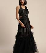 Black plain net saree with blouse