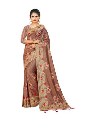 Brown Art Silk   Embroidered    Saree With Blouse For Women 1