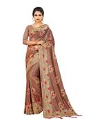 Brown Art Silk   Embroidered    Saree With Blouse For Women