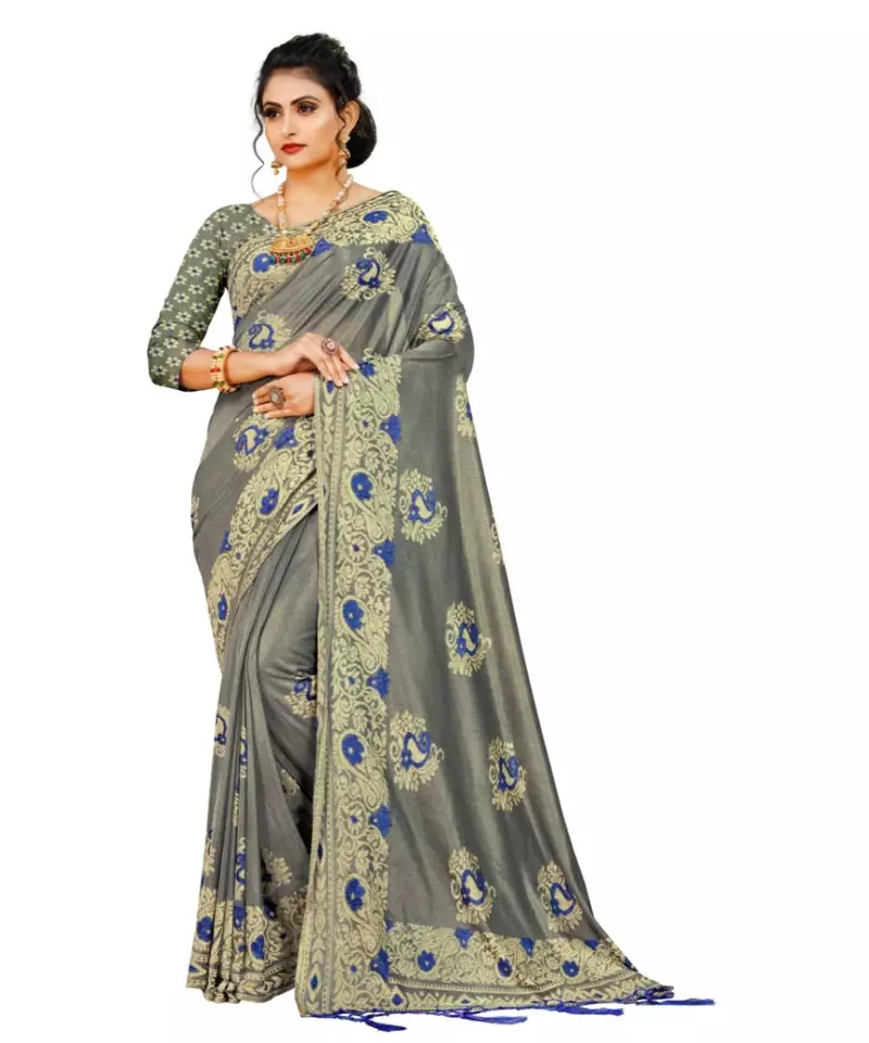 Grey Art Silk   Embroidered    Saree With Blouse For Women