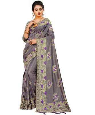 Purple Art Silk   Embroidered    Saree With Blouse For Women 1
