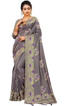 Purple Art Silk   Embroidered    Saree With Blouse For Women