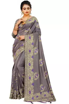 Purple Art Silk   Embroidered    Saree With Blouse For Women