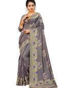 Purple Art Silk   Embroidered    Saree With Blouse For Women