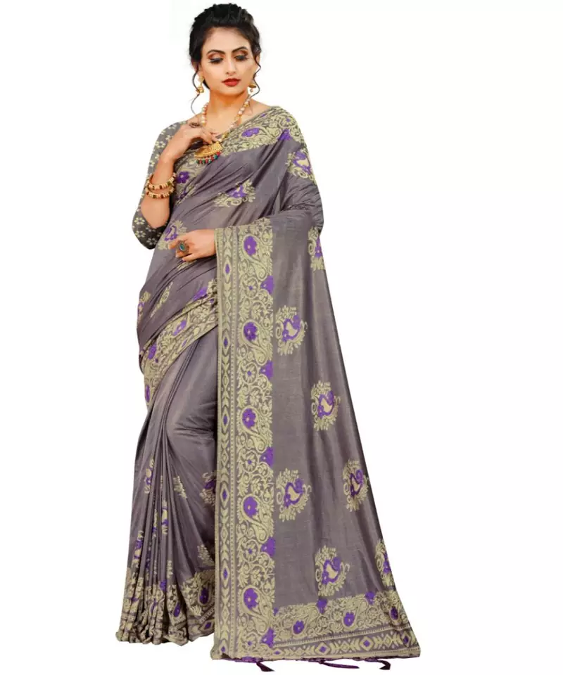 Purple Art Silk   Embroidered    Saree With Blouse For Women