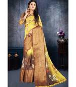 Yellow Art Silk   Printed  Saree With Blouse For Women