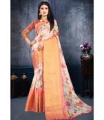 Peach Art Silk   Printed  Saree With Blouse For Women