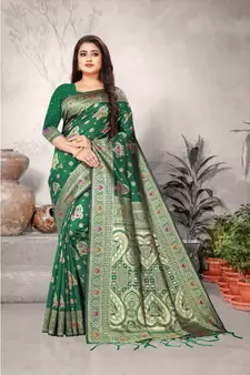 Green Art Silk   Woven Saree With Blouse For Women
