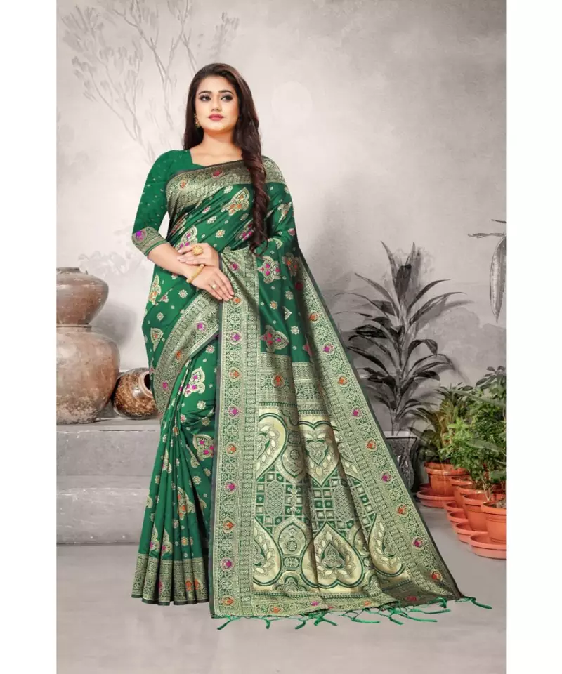 Green Art Silk   Woven Saree With Blouse For Women
