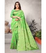 Light Green Art Silk   Woven Saree With Blouse For Women