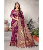 Magenta Art Silk   Woven Saree With Blouse For Women