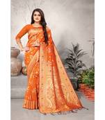 Orange Art Silk   Woven Saree With Blouse For Women