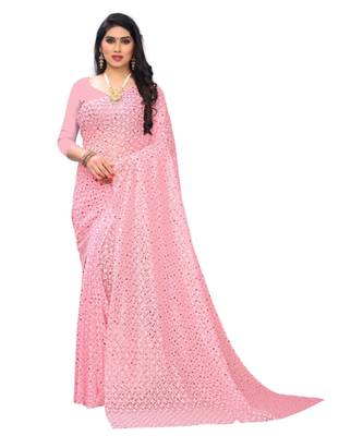 Light Pink Georgette    Embroidered   Saree With Blouse For Women 1