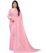Light Pink Georgette    Embroidered   Saree With Blouse For Women