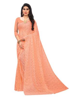 Peach Georgette    Embroidered   Saree With Blouse For Women 1