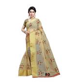 Beige Organza  Embroidered   Saree With Blouse For Women