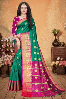 Green Art Silk   Woven Saree With Blouse For Women