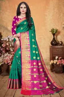 Green Art Silk   Woven Saree With Blouse For Women