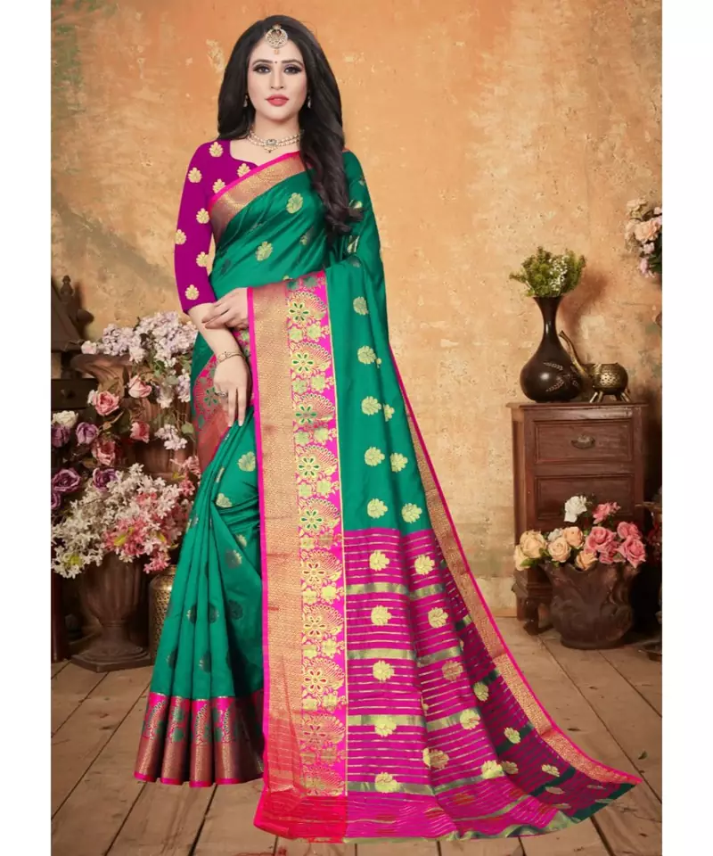 Green Art Silk   Woven Saree With Blouse For Women