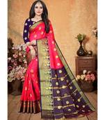 Pink Art Silk   Woven Saree With Blouse For Women