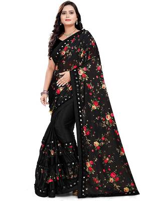 Black Art Silk   Printed  Saree With Blouse For Women 1