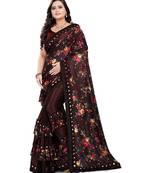 Brown Art Silk   Printed  Saree With Blouse For Women
