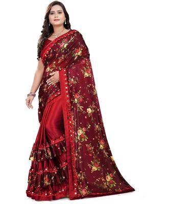 Red Art Silk   Printed  Saree With Blouse For Women 1