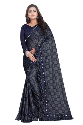 Blue Art Silk   Printed  Saree With Blouse For Women
