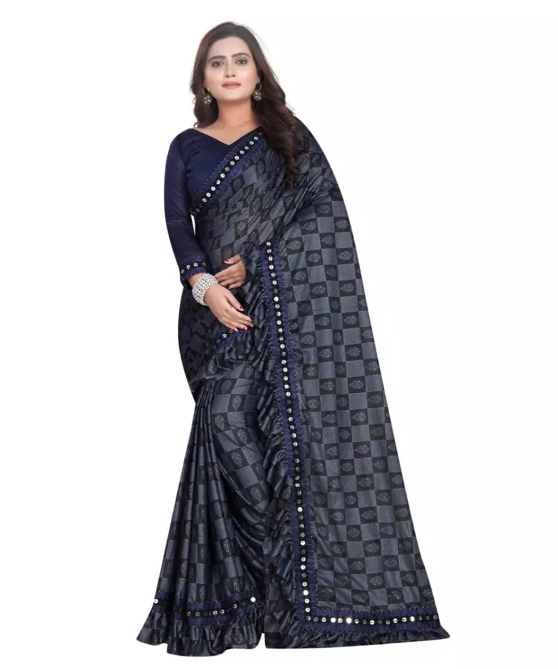 Blue Art Silk   Printed  Saree With Blouse For Women