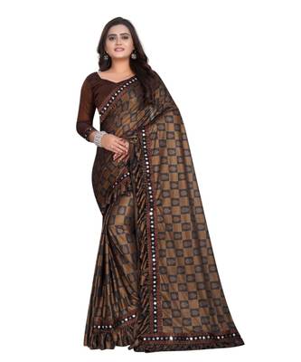 Brown Art Silk   Printed  Saree With Blouse For Women 1