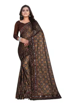 Brown Art Silk   Printed  Saree With Blouse For Women