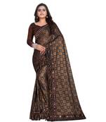 Brown Art Silk   Printed  Saree With Blouse For Women