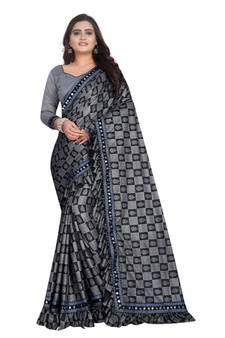 Grey Art Silk   Printed  Saree With Blouse For Women