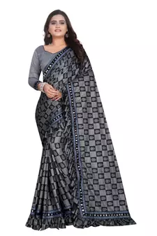 Grey Art Silk   Printed  Saree With Blouse For Women