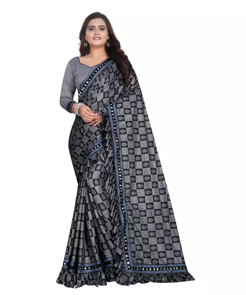 Grey Art Silk   Printed  Saree With Blouse For Women
