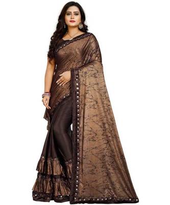 Brown Art Silk   Printed  Saree With Blouse For Women 1