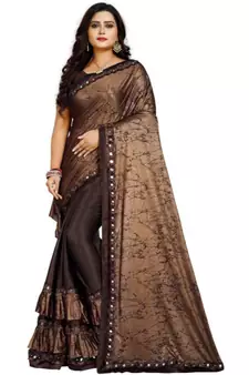 Brown Art Silk   Printed  Saree With Blouse For Women