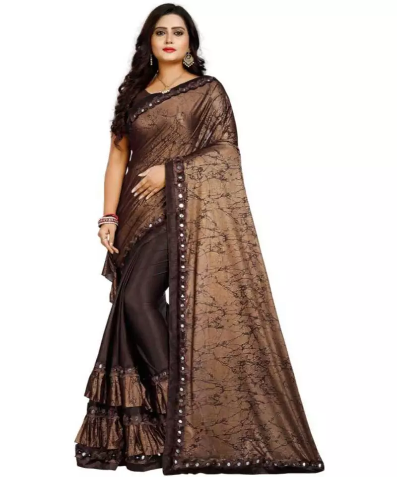 Brown Art Silk   Printed  Saree With Blouse For Women
