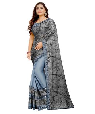 Grey Art Silk   Printed  Saree With Blouse For Women 1