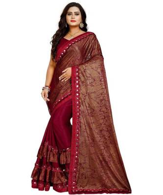 Maroon Art Silk   Printed  Saree With Blouse For Women 1