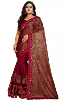 Maroon Art Silk   Printed  Saree With Blouse For Women