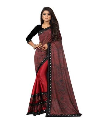 Red Art Silk   Printed  Saree With Blouse For Women 1