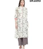 Cream Printed Cotton Band / Mandarin / Chinese Collar kurti
