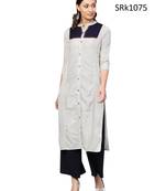Black Printed Cotton Band / Mandarin / Chinese Collar kurti