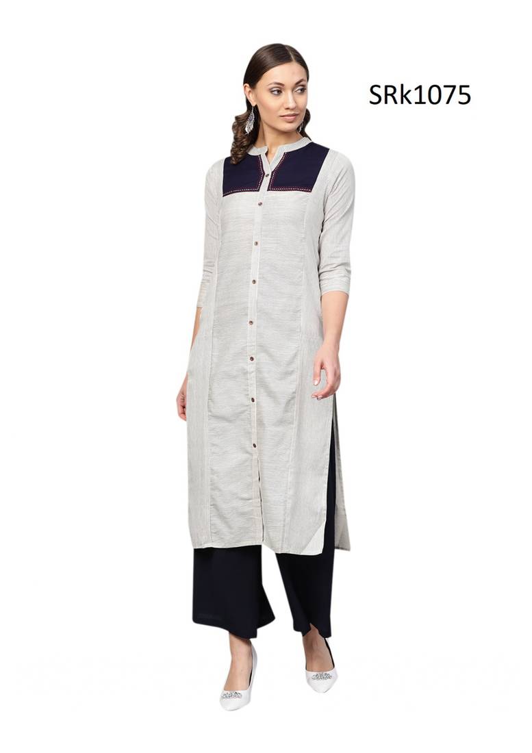Black Printed Cotton Band / Mandarin / Chinese Collar kurti