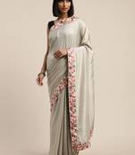 Grey embroidered satin saree with blouse