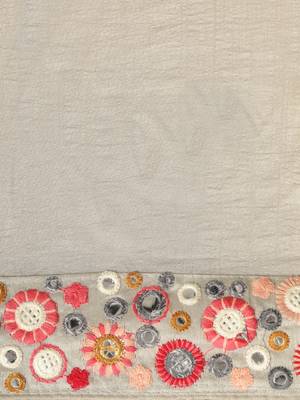 Grey embroidered satin saree with blouse 3