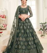 Green embroidered net semi stitched lehenga