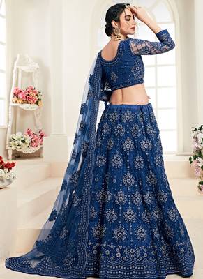 Blue embroidered net semi stitched lehenga 2