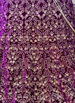 Purple embroidered velvet semi stitched lehenga 3